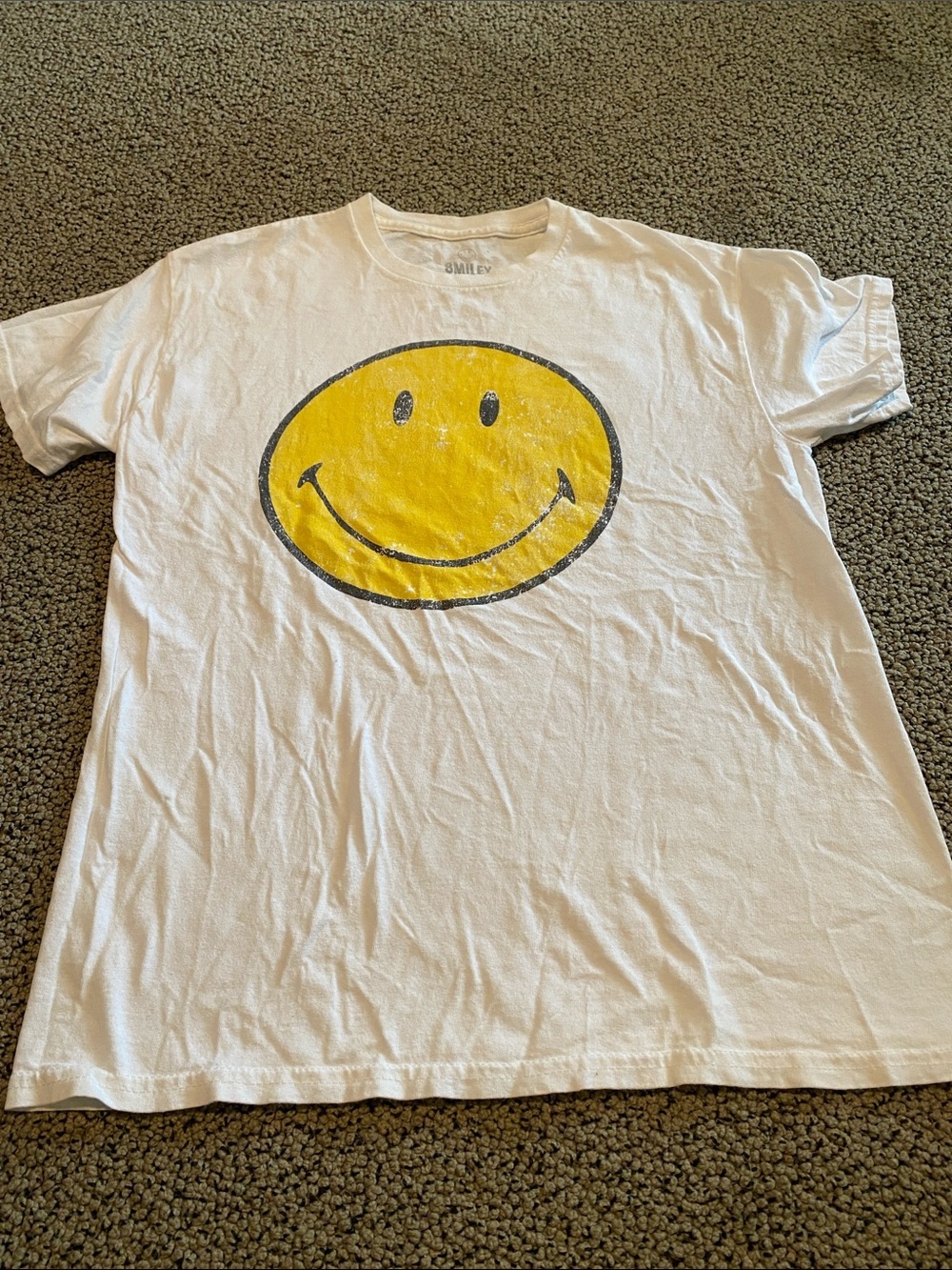 Smiley Face Graphic Short Sleeve Tee - White/Yellow